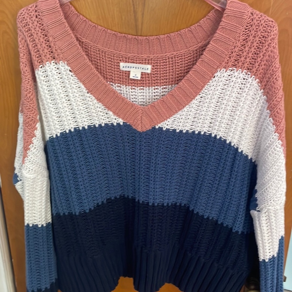 Multi color v neck knit sweater